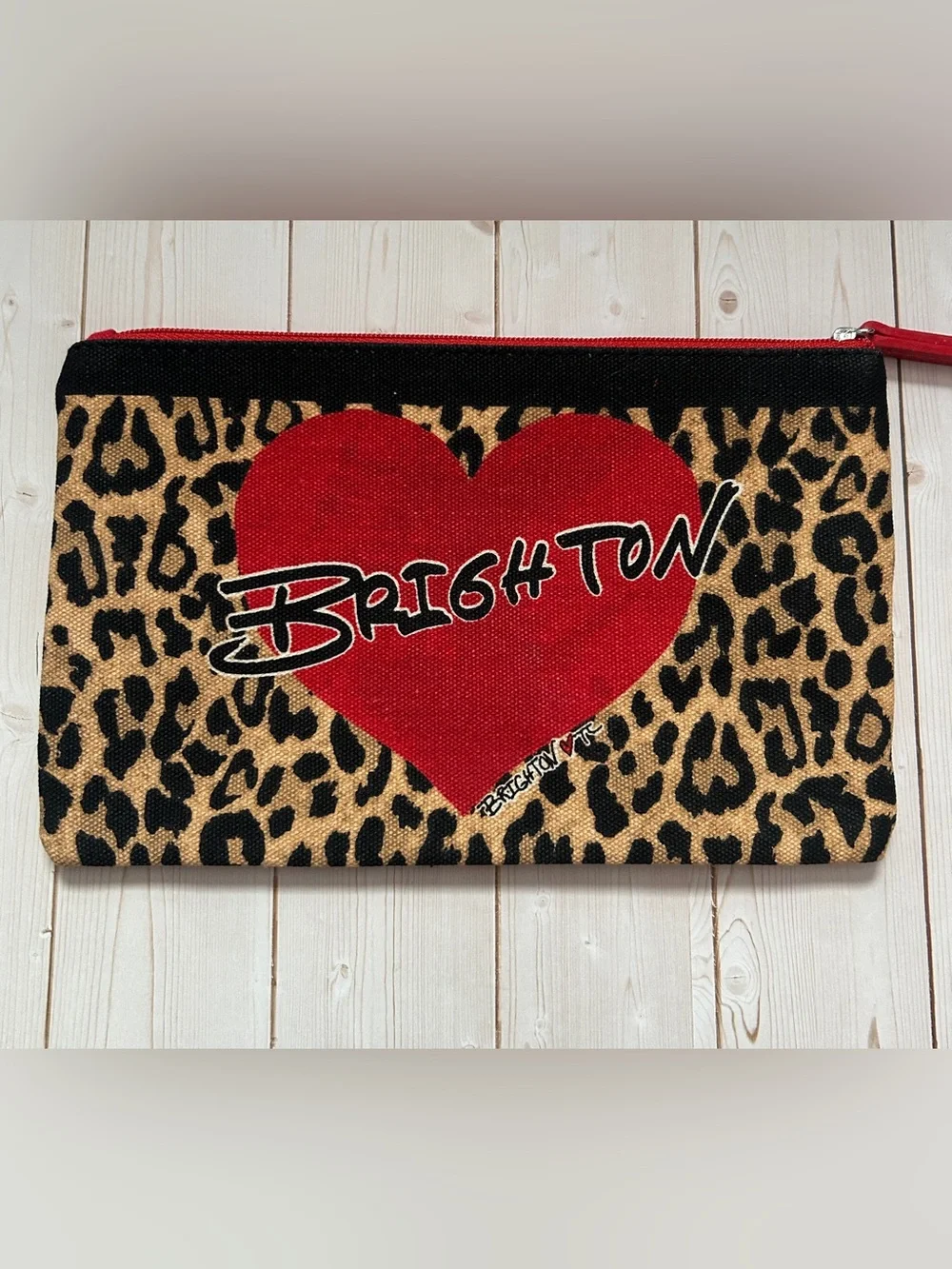 Brighton Cheetah  Print Cosmetic Bag Gold Charm Retro